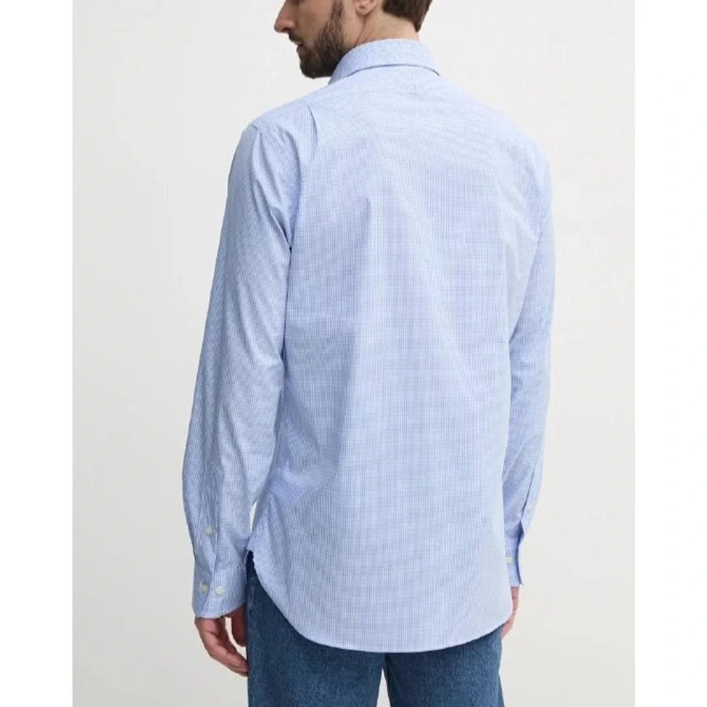 Polo Ralph Lauren blue cotton check shirt button down w/ logo Large A005922